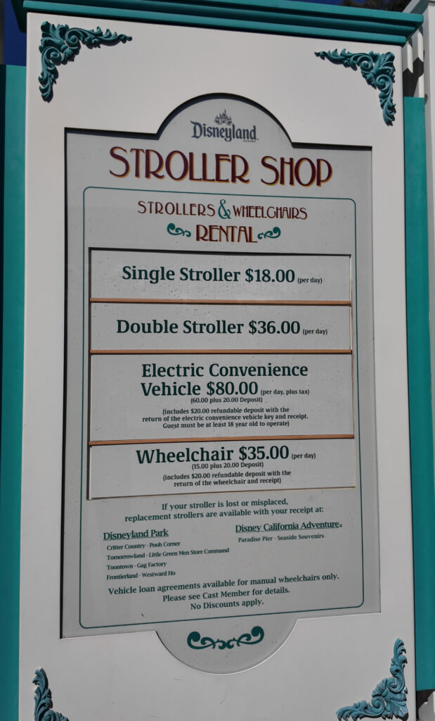 stroller pricing at disneyland