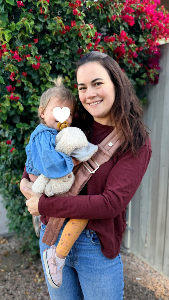 Mabe Monarch Toddler Sling shown next to Ergobaby Upsie Sling for comparison