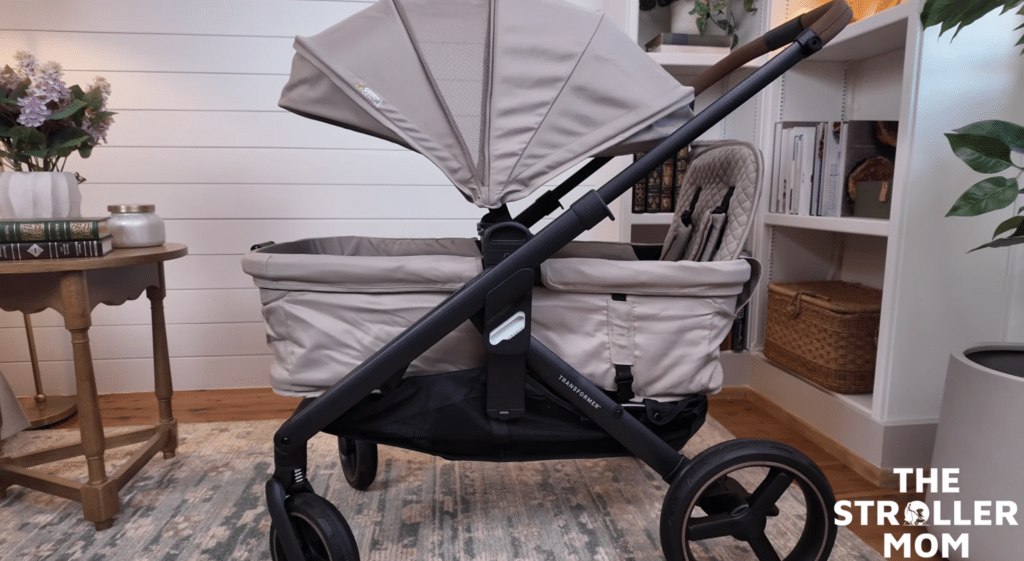 Evenflo Transformer in Wagon Mode in a studio with canopy extended