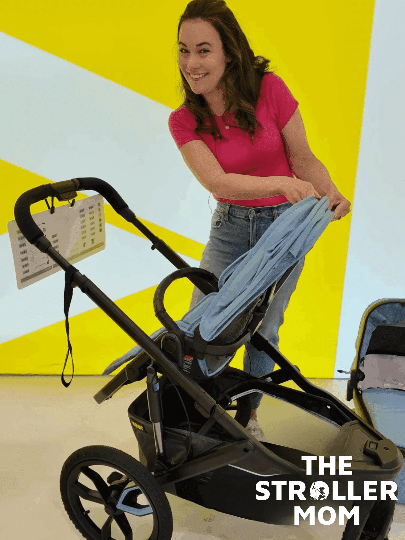 Emily demonstrating the Veer Switch and Jog stroller